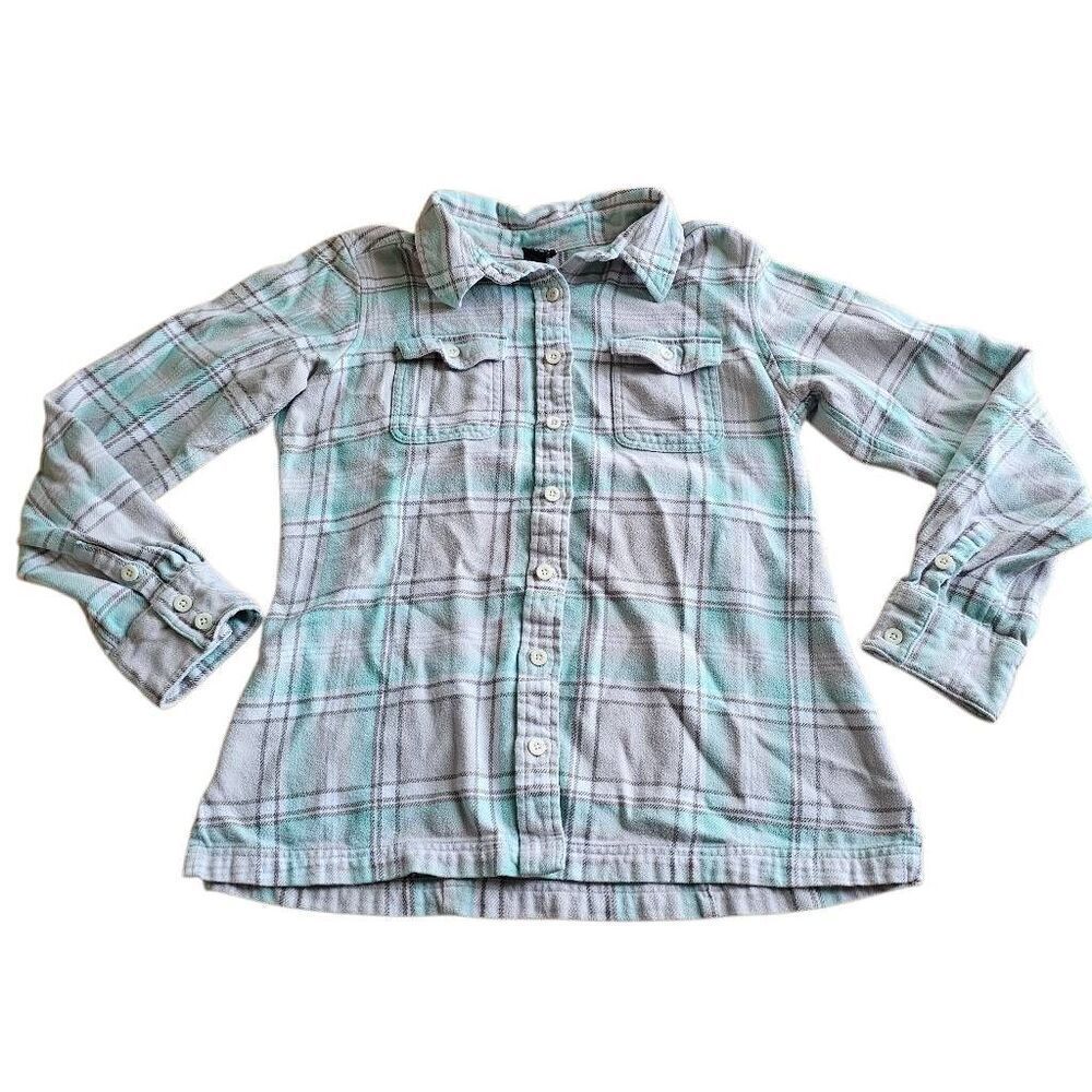 Patagonia womens Sz 6 light teal graying sleeve organic cotton flannel shirt - Picture 3 of 7